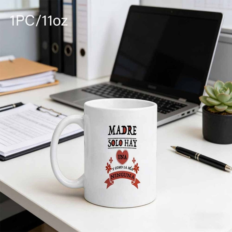 Tailorly White Ceramic 11 oz Mug - Decorative Red Heart Featuring Symmetrical Floral Accents And Ornamental Ribbon Banner Heart