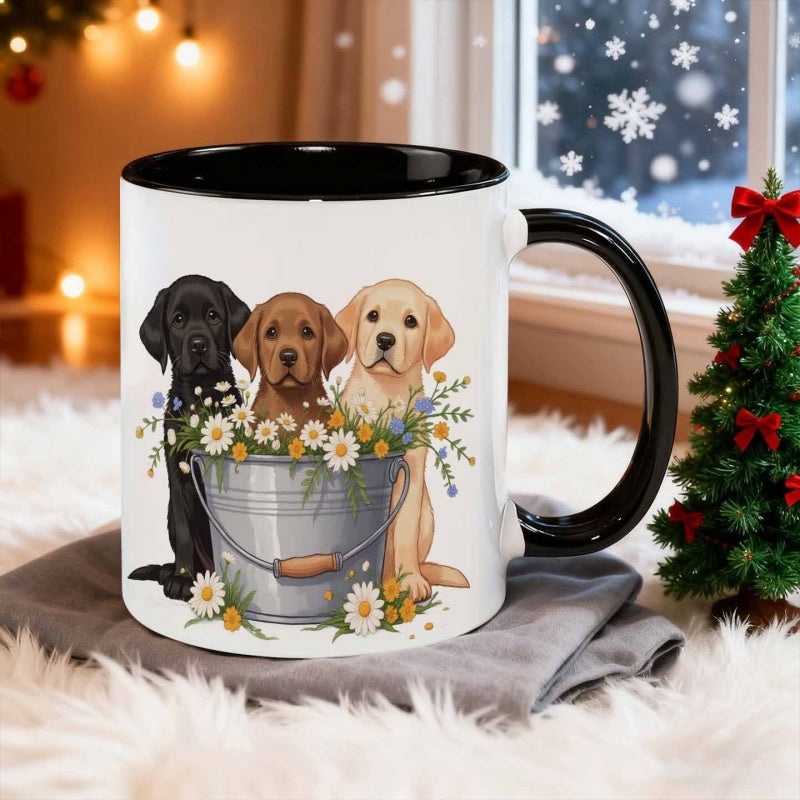 Tailorly Black Accent 11 oz Mug - illustration style labrador puppy