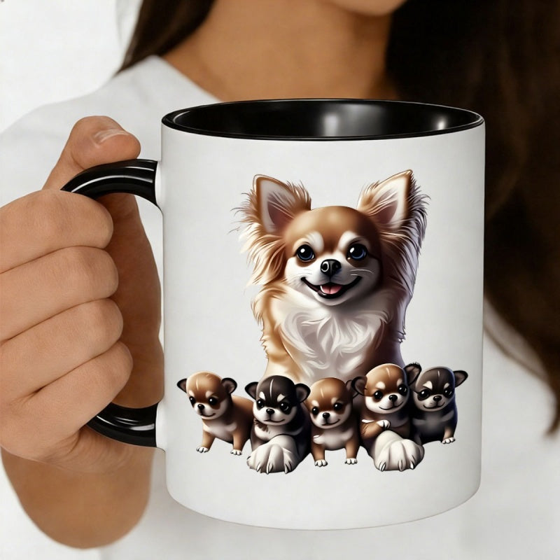 Tailorly Black Accent 11 oz Mug - chihuahua family with mother chihuahua and puppies