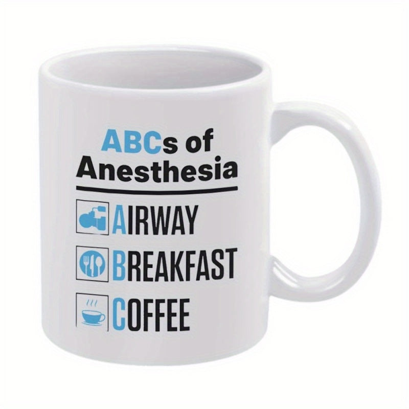Tailorly White Ceramic 11 oz Mug - Abcs Of Anesthesia Airway Breakfast Coffee Minimalist Medical Humor With Simple Blue Icons Sign