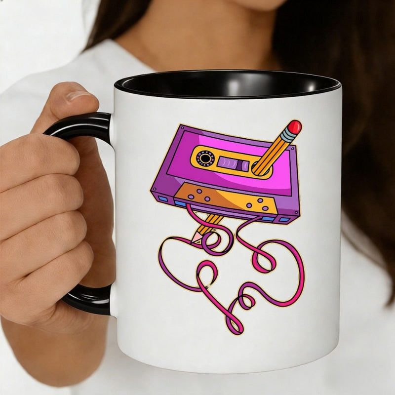 Tailorly Black Accent 11 oz Mug - colorful cassette tape