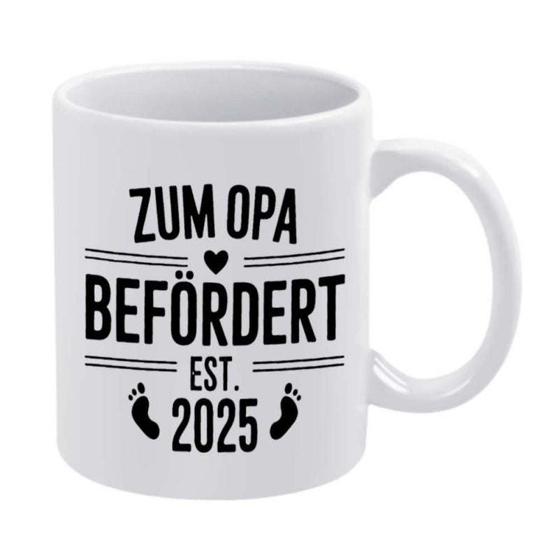 Tailorly White Ceramic 11 oz Mug - Est 2025 Minimalist Black Graphics Featuring Heart Among Tiny Baby Footprints