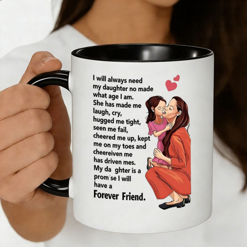 Tailorly Black Accent 11 oz Mug - mother and daughter kissing illustration
