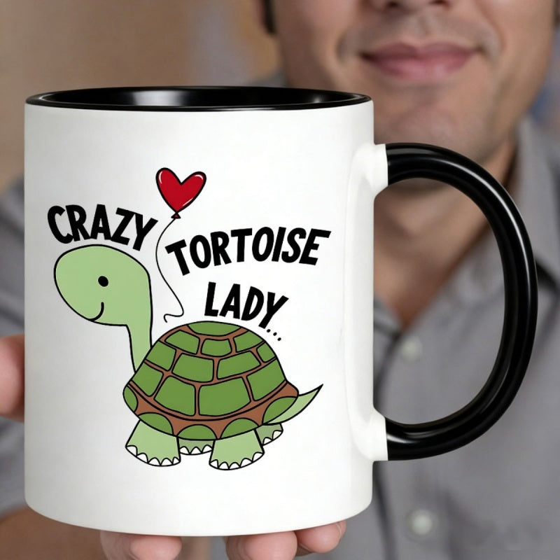 Tailorly Black Accent 11 oz Mug - whimsical tortoise with a heart