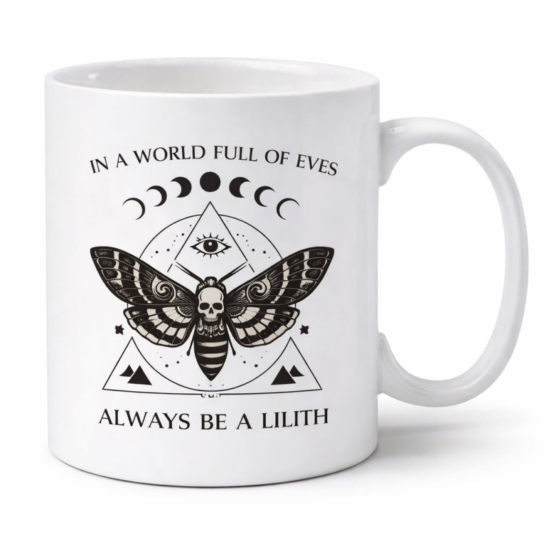 Tailorly White Ceramic 11 oz Mug - In A World Full Of Eves Always Be A Lilith Mystical Moon Phases Surrounded By Geometric Triangle And All Seeing Eye Moth