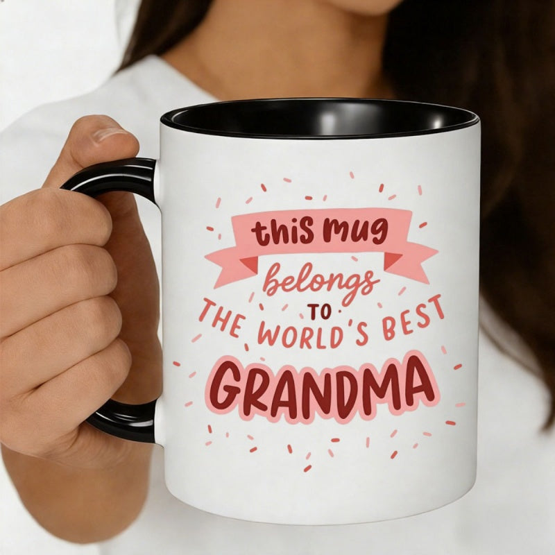Tailorly Black Accent 11 oz Mug - "this mug to the grandma" text