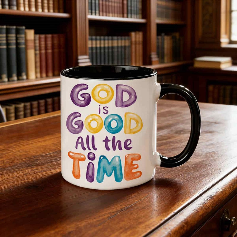 Tailorly Black Accent 11 oz Mug - god is good in bright hues