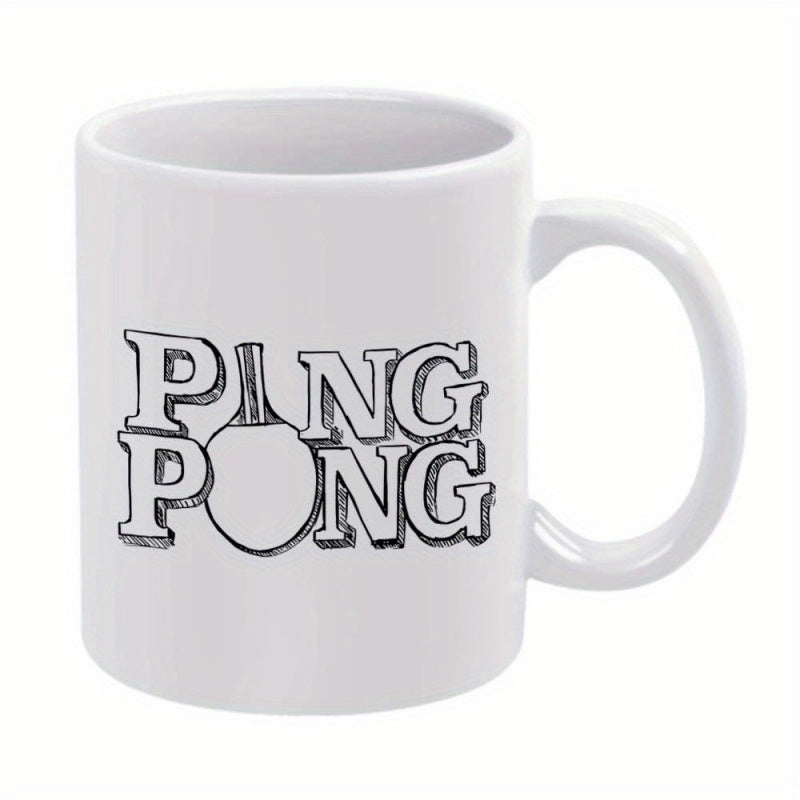 Tailorly White Ceramic 11 oz Mug - Ping Pong Artistic Hand Drawn Sketch Of Table Tennis Equipment Sporting Paddle