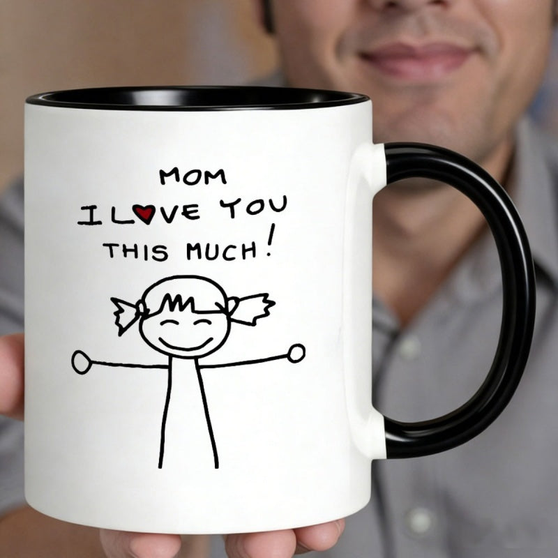 Tailorly Black Accent 11 oz Mug - girl mom hand drawn shape letter print pattern