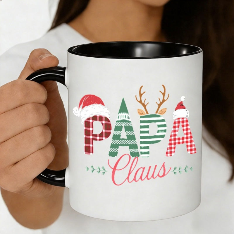 Tailorly Black Accent 11 oz Mug - papa claus， festive christmas design， santa hats， patterns， reindeer antlers