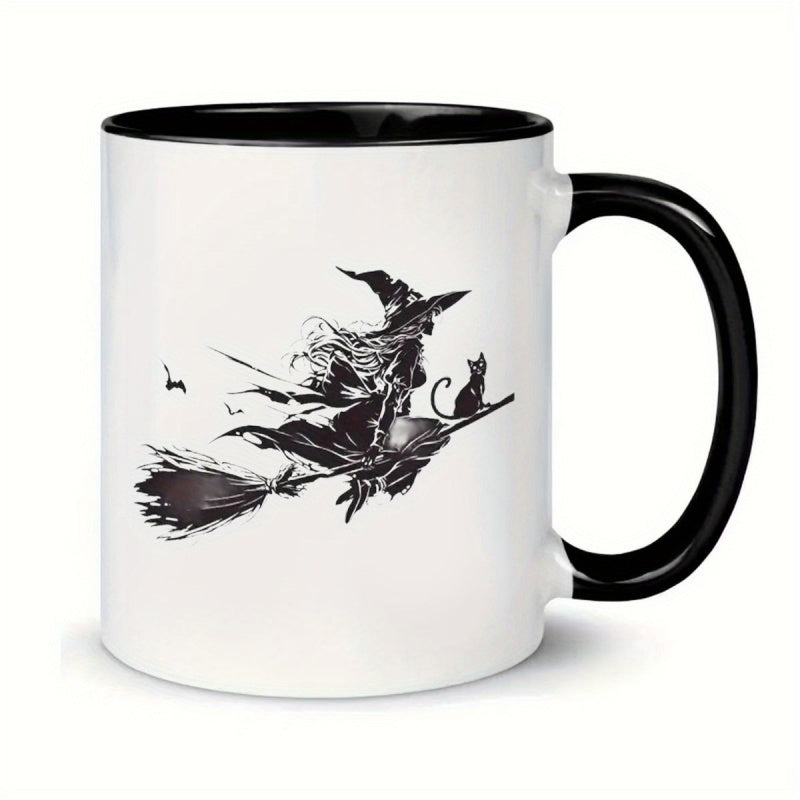 Tailorly Black Accent 11 oz Mug - a witch on a broomstick
