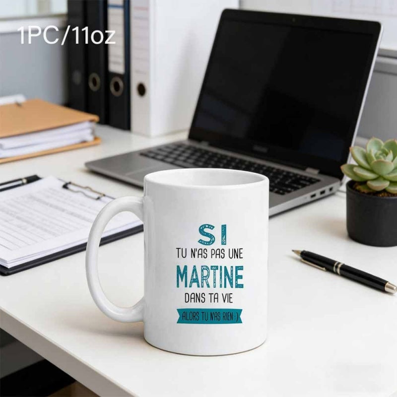 Tailorly White Ceramic 11 oz Mug - Minimalist White Ceramic Coffee Vessel Standing On Bright Modern Office Desk Mug