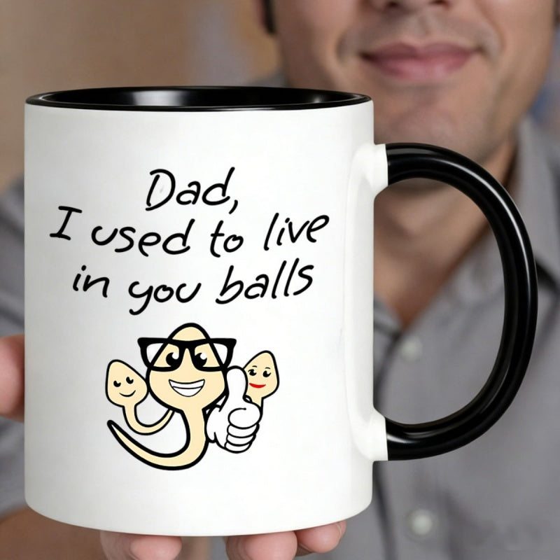 Tailorly Black Accent 11 oz Mug - cell design with "i used to live in you balls" characters lettering humorous gift