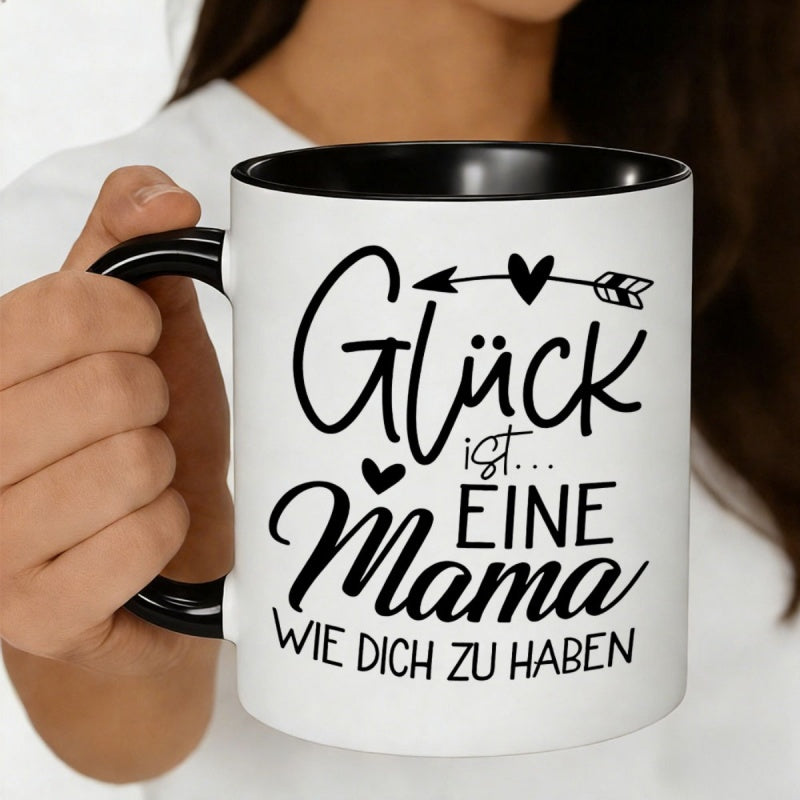Tailorly Black Accent 11 oz Mug - luck is a mom german quote with heart and arrow accents