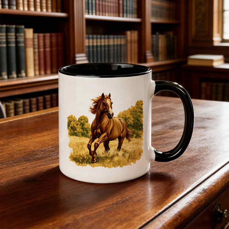 Tailorly Black Accent 11 oz Mug - running autumn scene