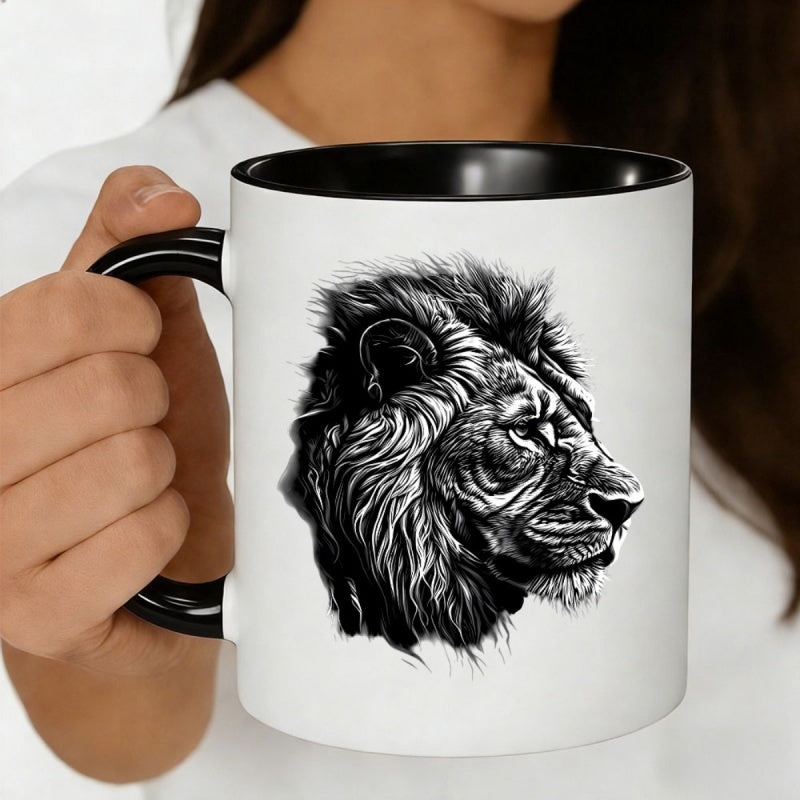 Tailorly Black Accent 11 oz Mug - intricate black white illustration monochrome