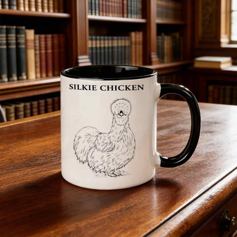 Tailorly Black Accent 11 oz Mug - feather chicken design