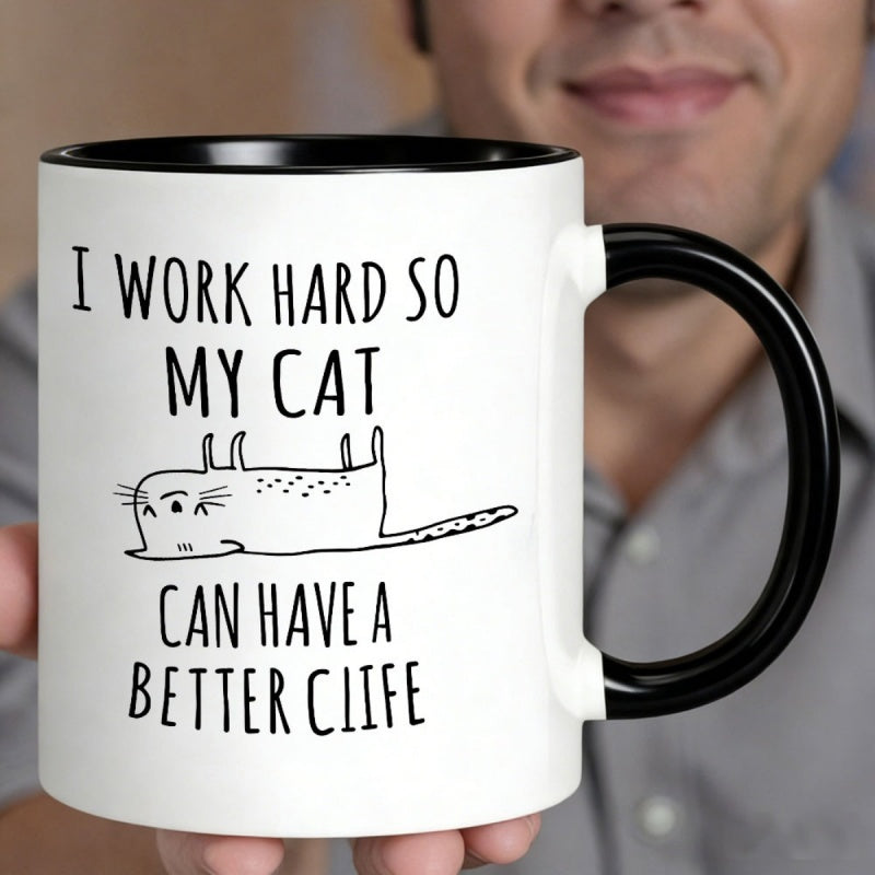 Tailorly Black Accent 11 oz Mug - cat illustration and funny quote