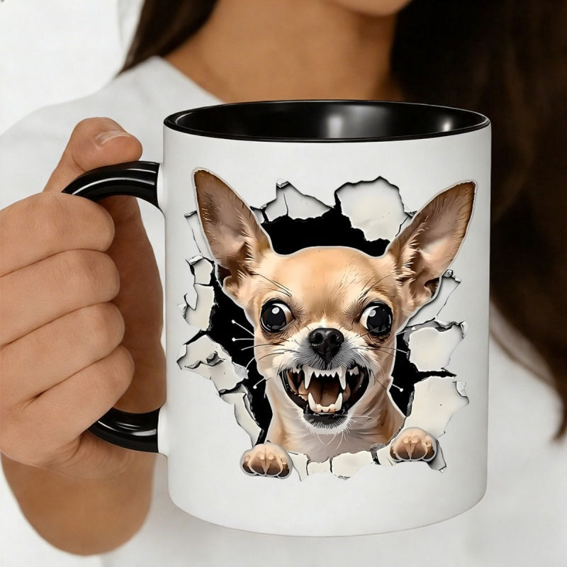 Tailorly Black Accent 11 oz Mug - realistic chihuahua cracked wall