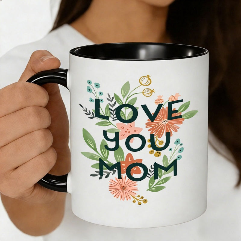 Tailorly Black Accent 11 oz Mug - you mom colorful flowers leaves