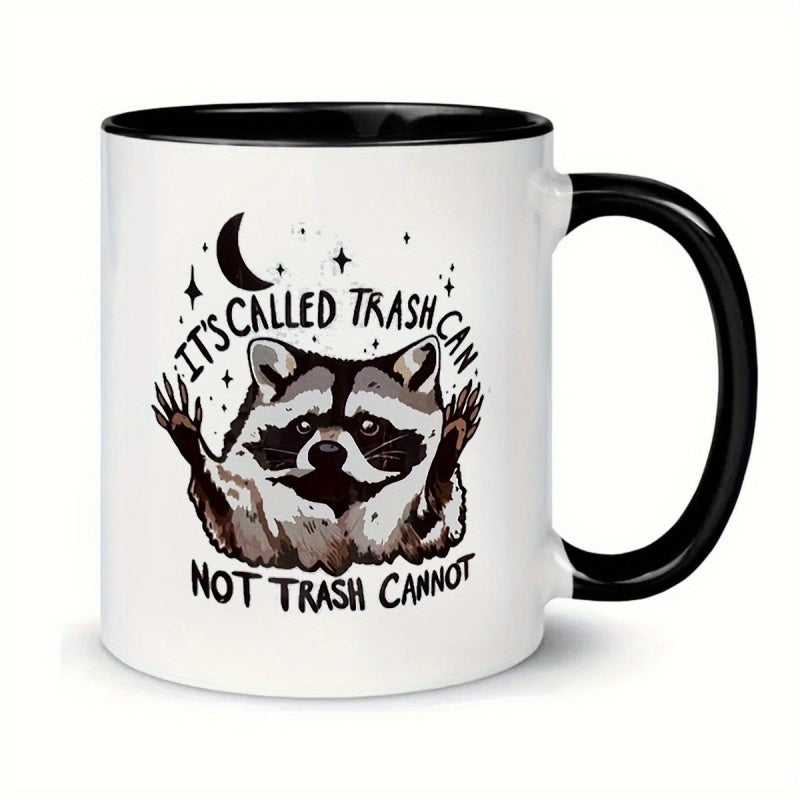 Tailorly Black Accent 11 oz Mug - raccoon designed as trash can black and white