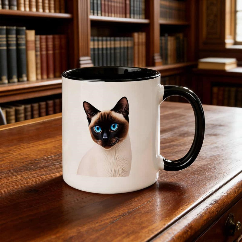 Tailorly Black Accent 11 oz Mug - realistic siamese cat portrait with black ears