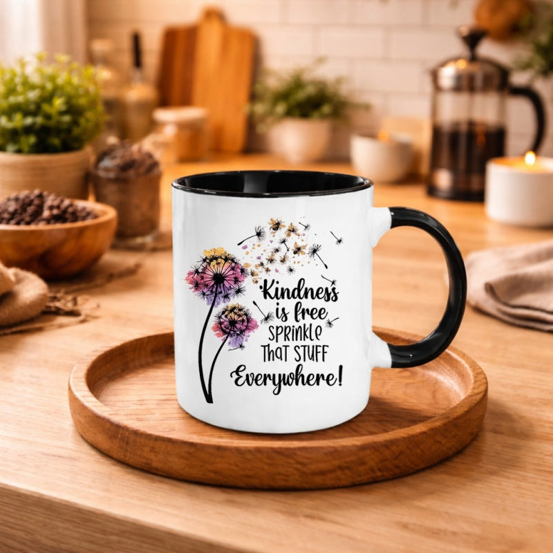 Tailorly Black Accent 11 oz Mug - inspirational dandelion kindness design