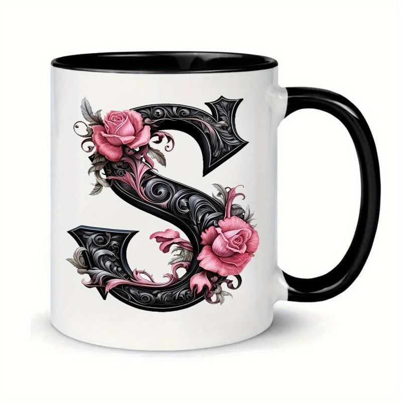 Tailorly Black Accent 11 oz Mug - beautiful floral lettering design