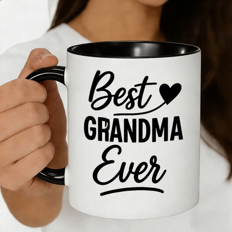 Tailorly Black Accent 11 oz Mug - best grandma ever text with white heart accents
