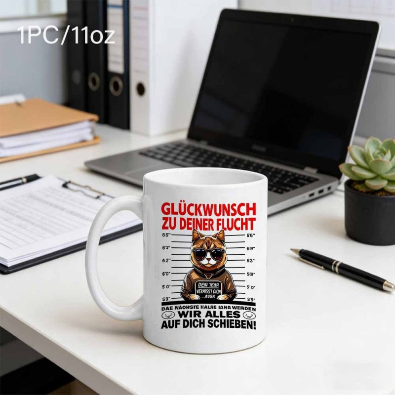Tailorly White Ceramic 11 oz Mug - Cool Tabby Cat Wearing Sunglasses Posing For A Funny Criminal Mugshot Cat