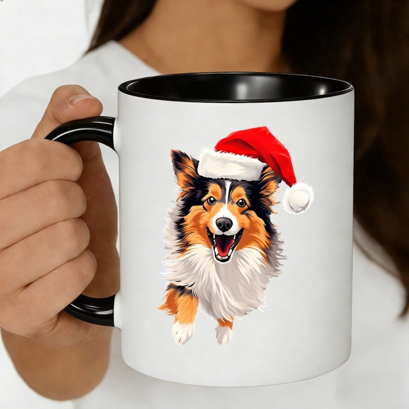 Tailorly Black Accent 11 oz Mug - dog in santa hat