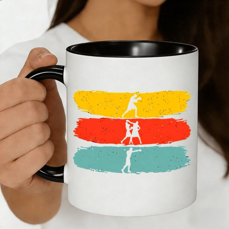 Tailorly Black Accent 11 oz Mug - silhouette of a boxer against a vibrant backdrop