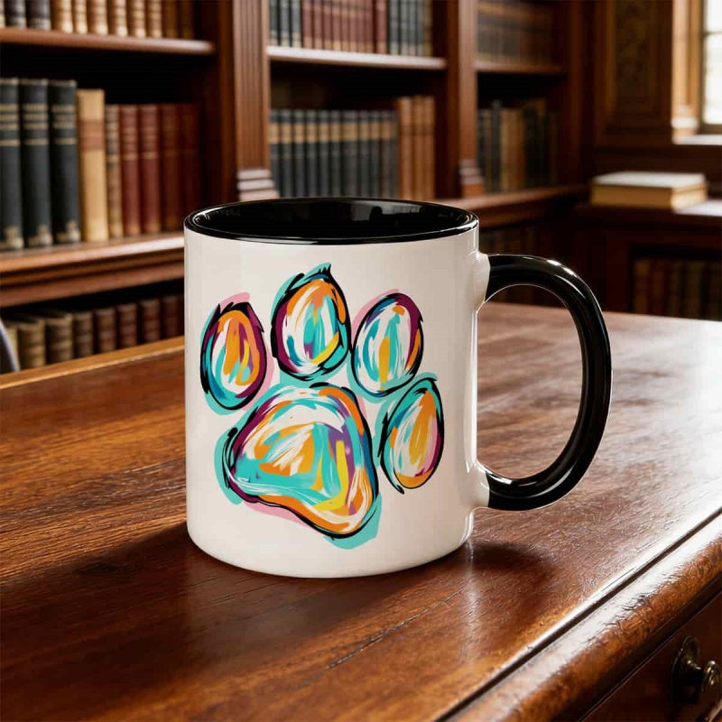 Tailorly Black Accent 11 oz Mug - dog paw print