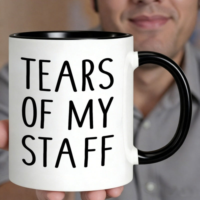 Tailorly Black Accent 11 oz Mug - tears of my staff， black and white design