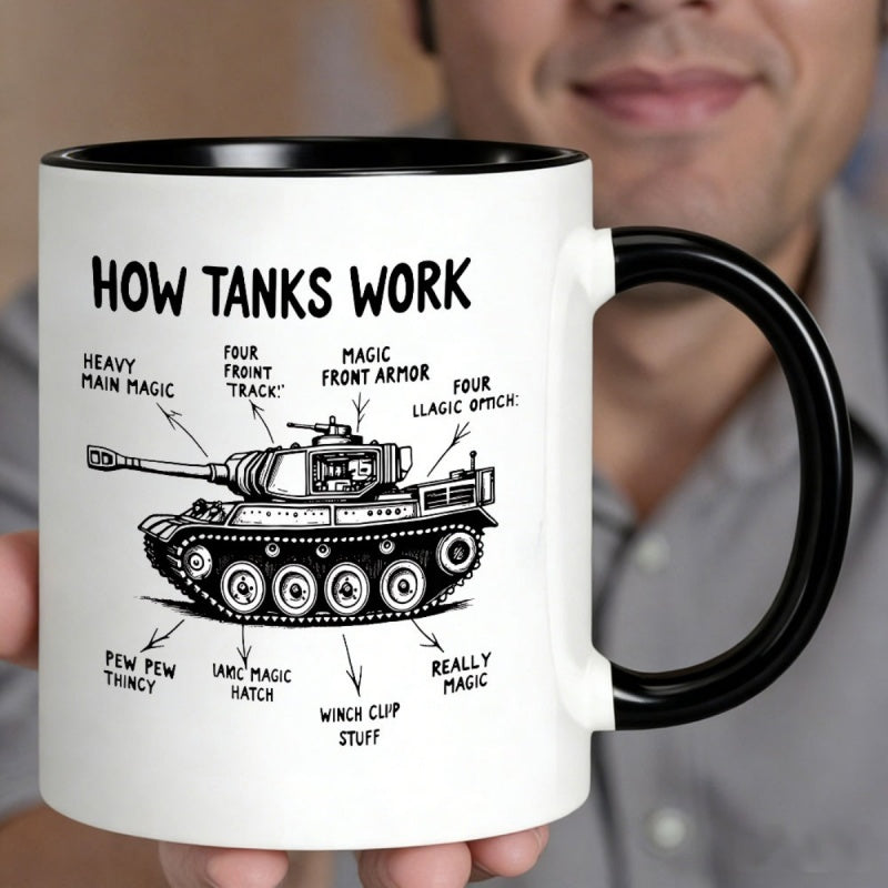 Tailorly Black Accent 11 oz Mug - black and white diagram of a tank function
