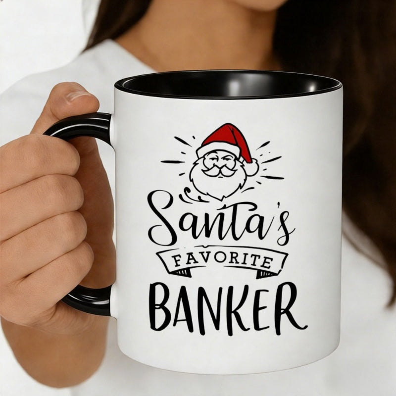 Tailorly Black Accent 11 oz Mug - santa hat silhouette baker text