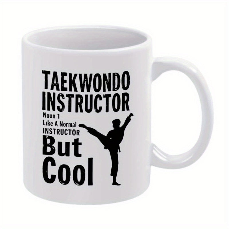 Tailorly White Ceramic 11 oz Mug - Taekwondo Instructor But Cool Performing A High Kick In A Powerful Martial Arts Stance Instructor
