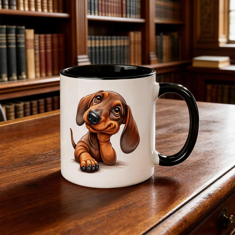 Tailorly Black Accent 11 oz Mug - dachshund illustration