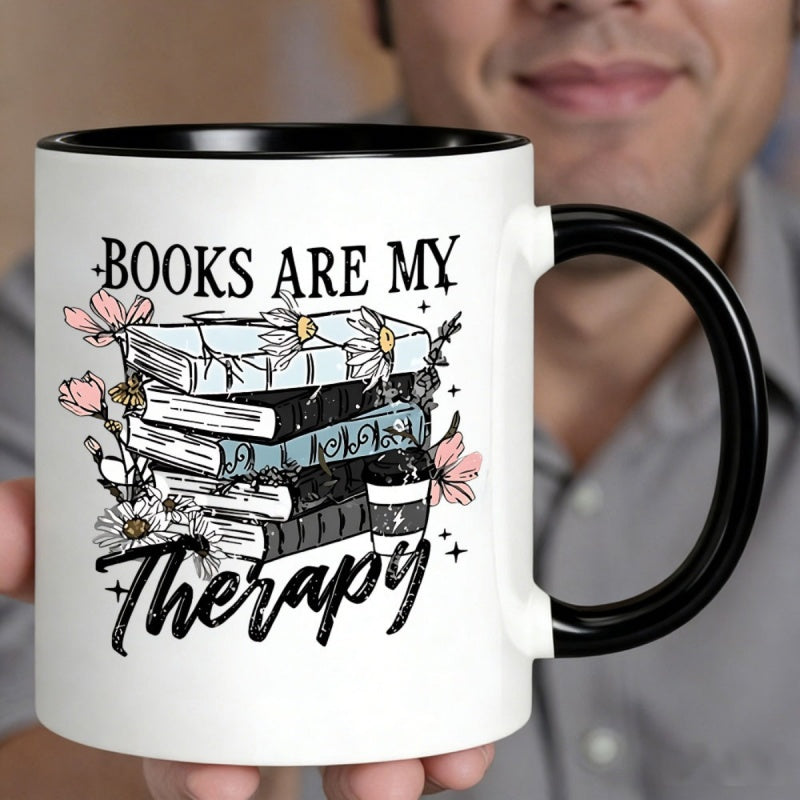 Tailorly Black Accent 11 oz Mug - floral book stack