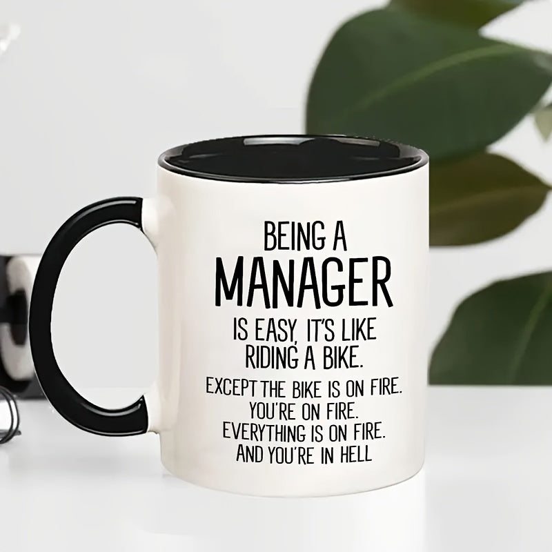 Tailorly Black Accent 11 oz Mug - being a manager is black and white text