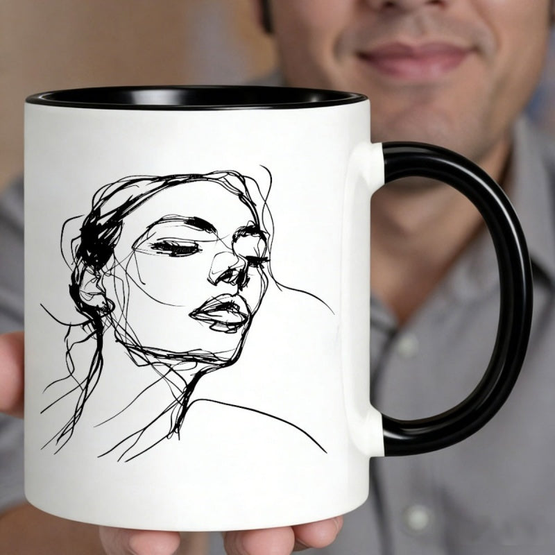 Tailorly Black Accent 11 oz Mug - black and white line art abstract