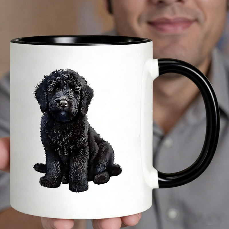 Tailorly Black Accent 11 oz Mug - black fluffy dog with realistic curly hair and eyes
