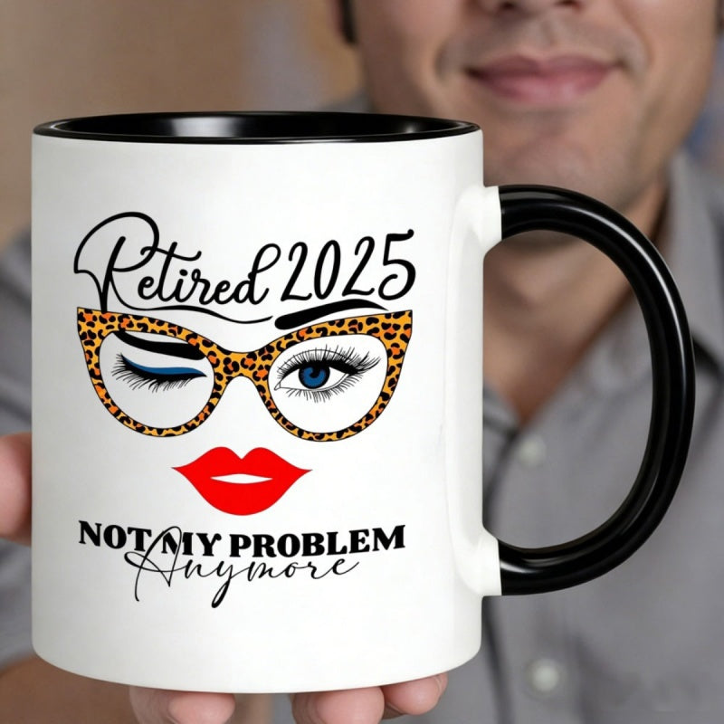 Tailorly Black Accent 11 oz Mug - leopard print and red lips