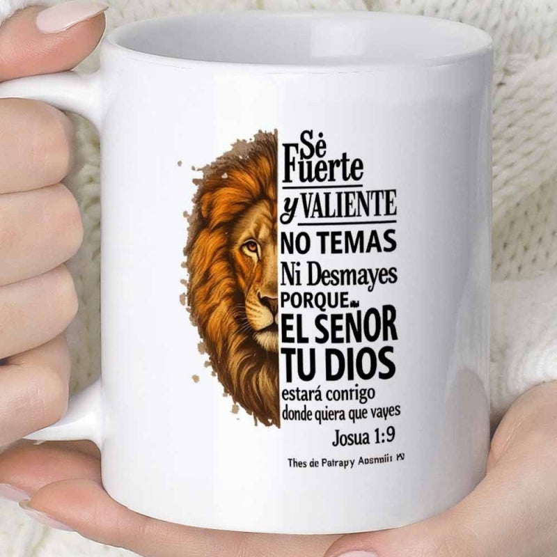 Tailorly White Ceramic 11 oz Mug - Powerful Wildlife Face With Ornate Detailed Mane Displaying Strength Courage Lion