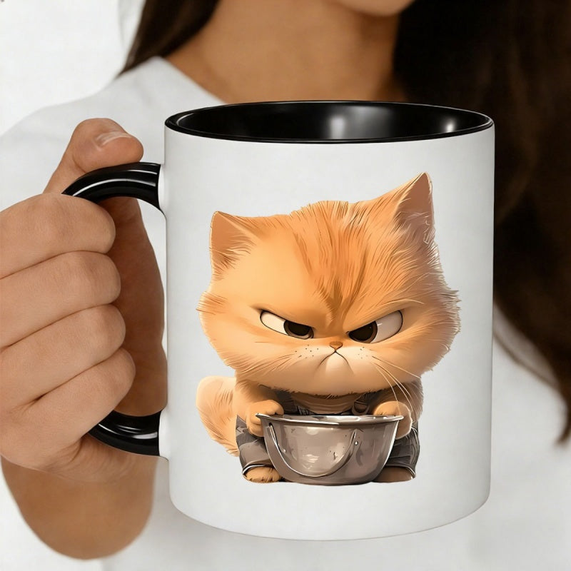 Tailorly Black Accent 11 oz Mug - adorable cartoon cat with attitude
