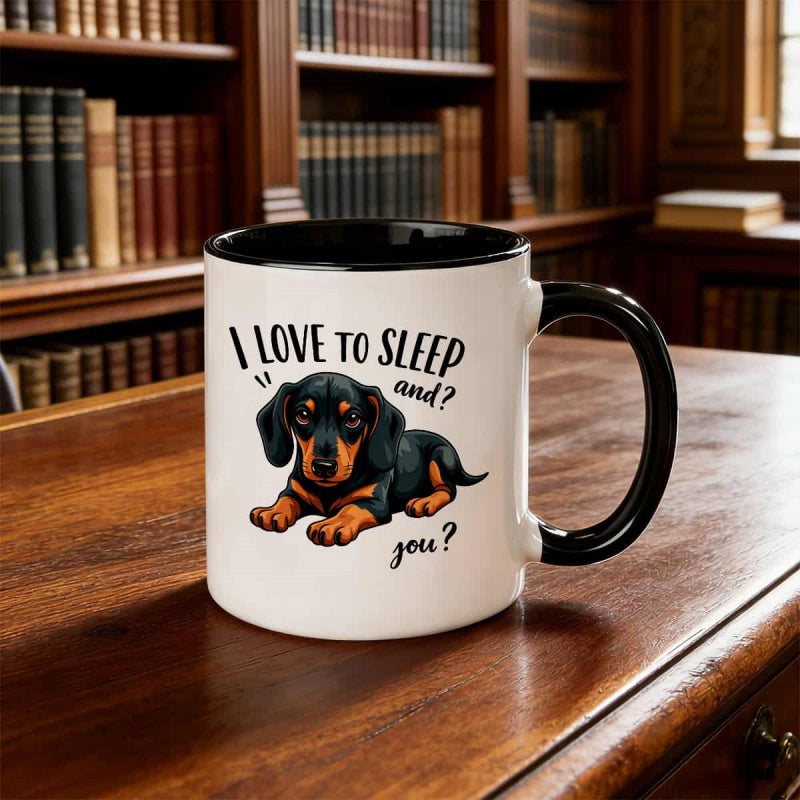 Tailorly Black Accent 11 oz Mug - adorable dachshund dog with funny quote