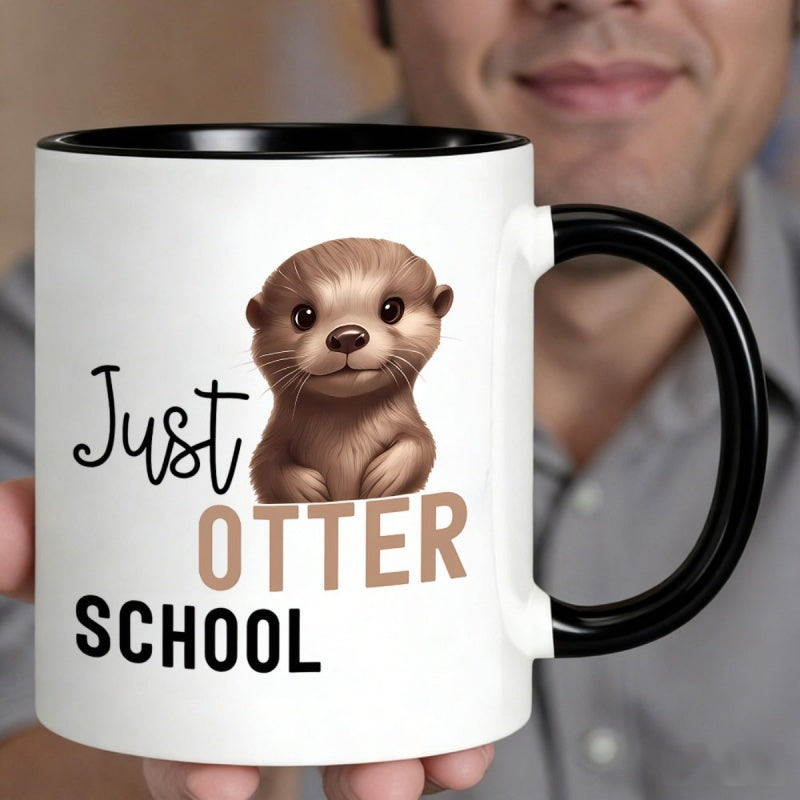 Tailorly Black Accent 11 oz Mug - cute otter black background with "just otter" text funny animal