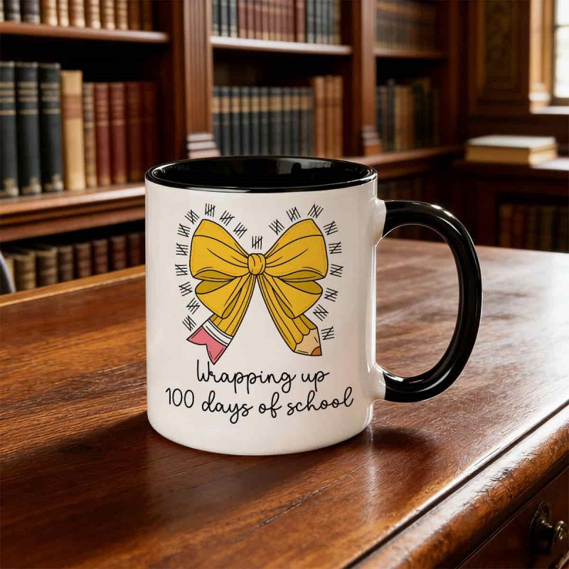Tailorly Black Accent 11 oz Mug - pencil themed with pencil bow tie rim