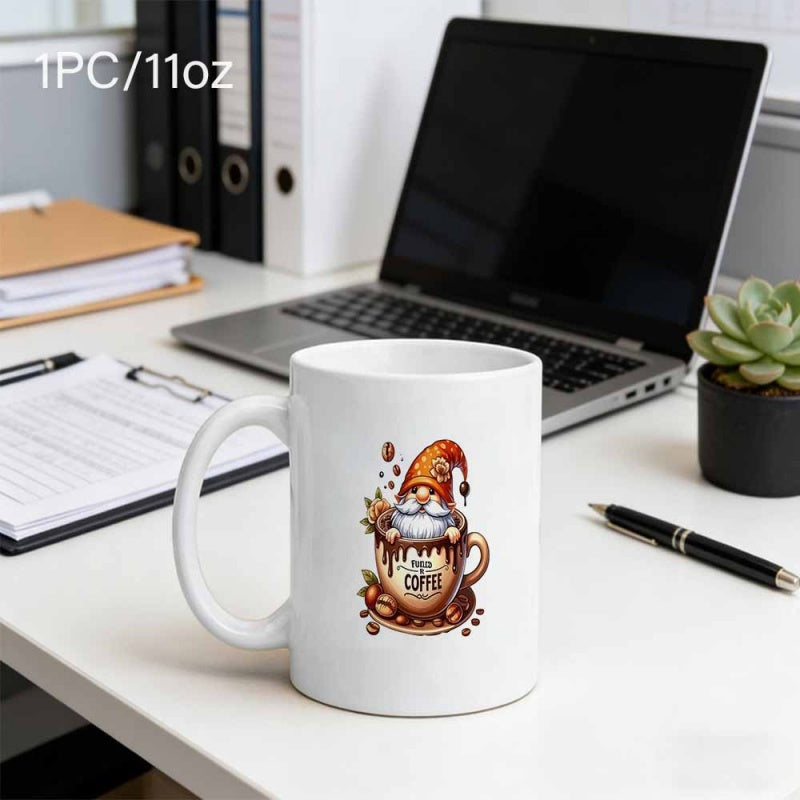 Tailorly White Ceramic 11 oz Mug - Coffee Adorable Little Bearded Gnome Sitting Comfortably Inside A Warm Coffee Cup Gnome