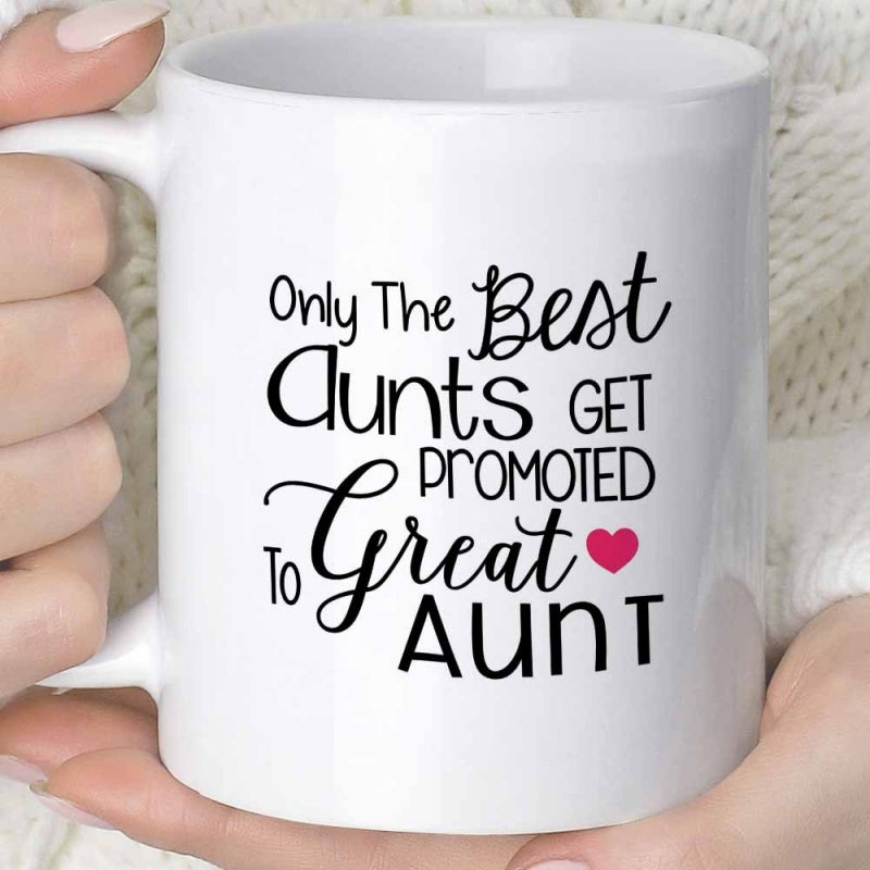 Tailorly White Ceramic 11 oz Mug - Only The Best Aunts Get Promoted To Great Aunt Minimalist Black Typography Style With One Small Red Heart